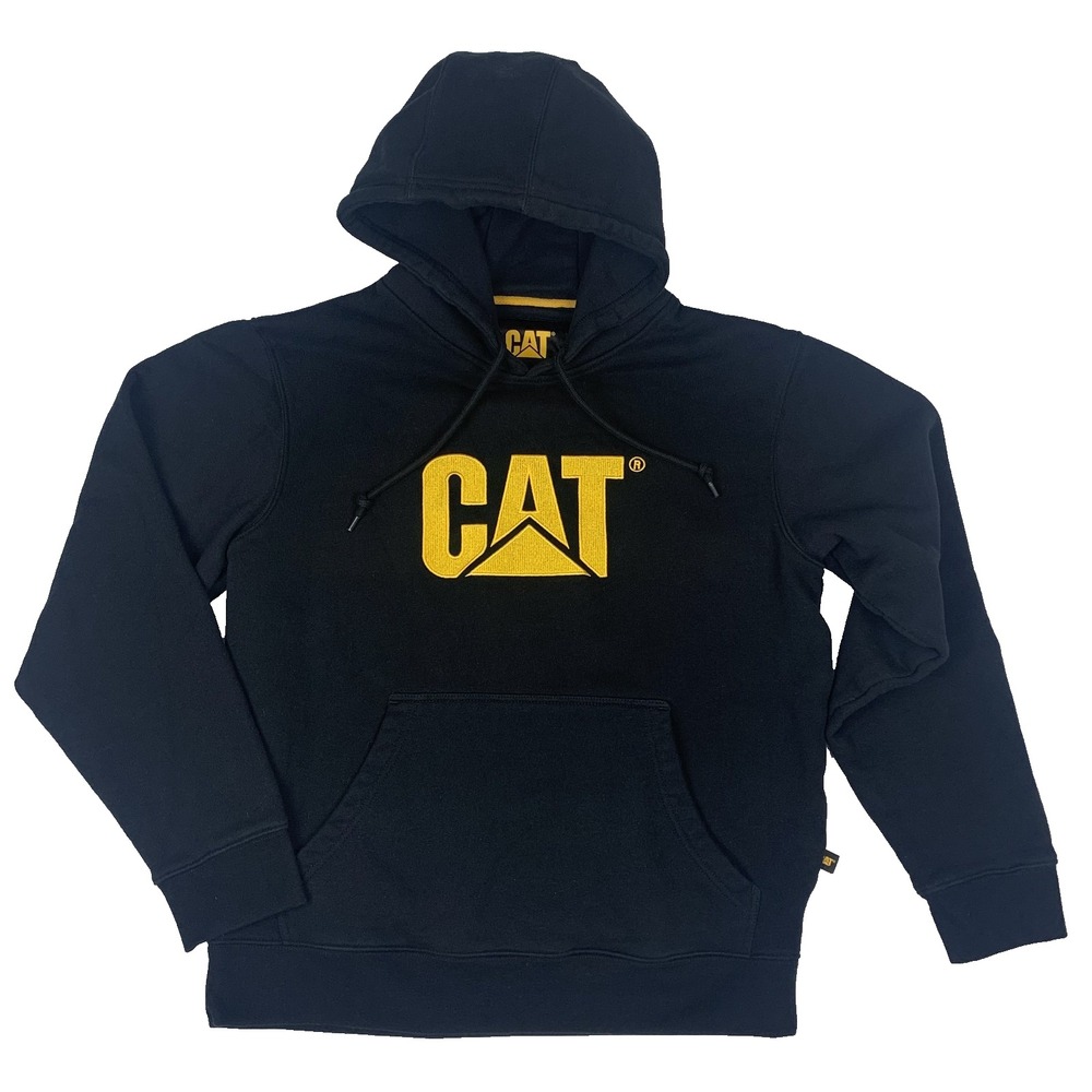 CAT Caterpillar Logo Hoodie Black Yellow Embroidered Men's Sz Medium M Workwear